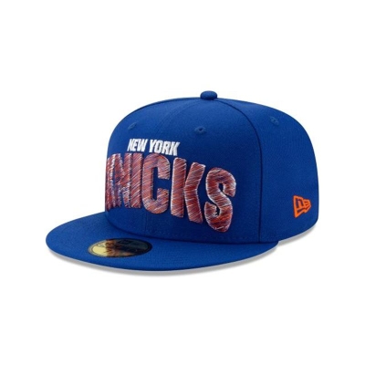 Blue New York Knicks Hat - New Era NBA Raised Threads 59FIFTY Fitted Caps USA8526079